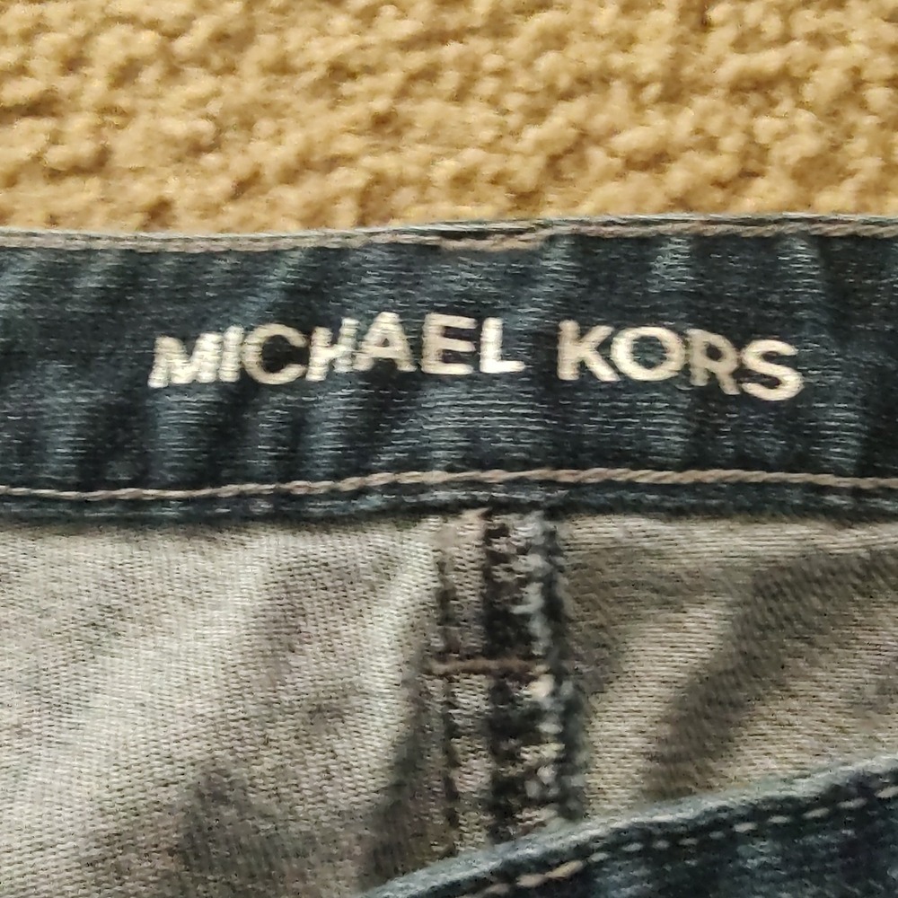 Michael Kors Womens Dark Wash Rhinestone Logo Jeans Blue Size 12 Stretch Denim - Picture 3 of 6